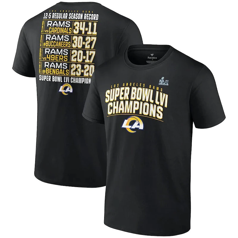 Los Angeles Rams Black Super Bowl LVI Champions Schedule T-Shirt