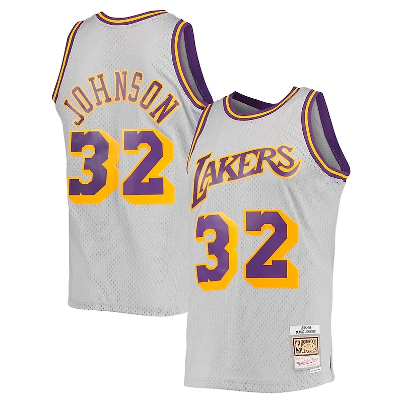 Los Angeles Lakers Magic Johnson Mitchell & Ness 1984-85 Hardwood Classics Reload 2.0 Gray Swingman Jersey
