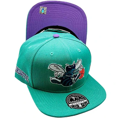 Charlotte Hornets Teal Hyperteam Color Brim Throwback Side Patch Purple UV Mitchell & Ness Fitted Hat
