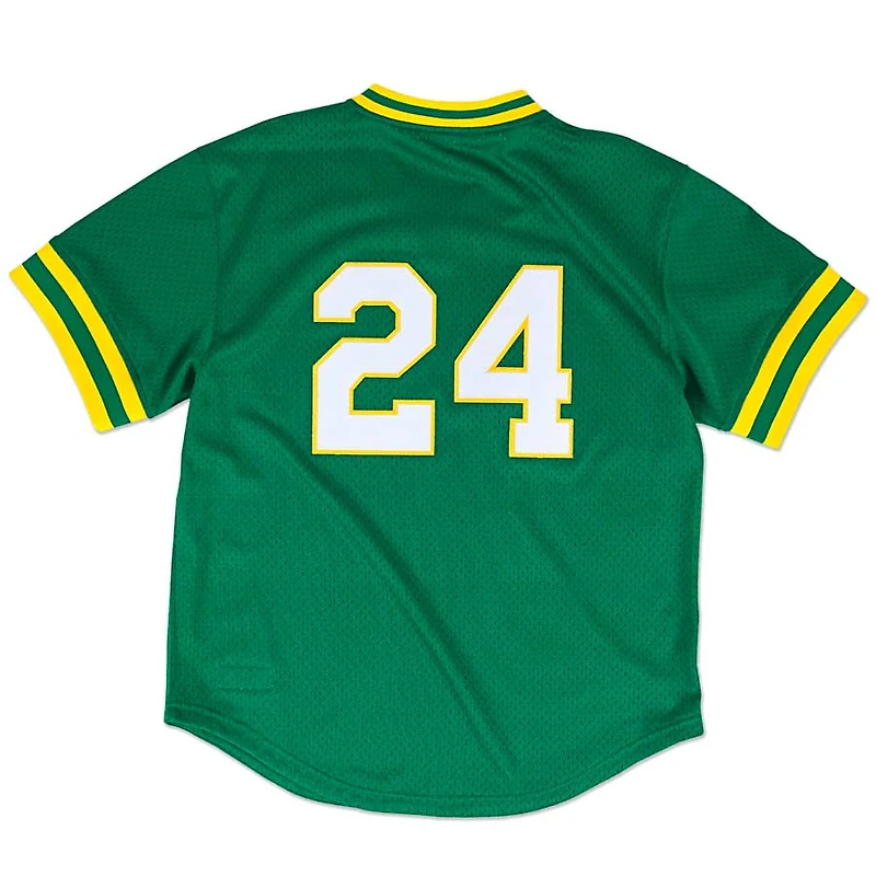 Oakland Athletics Rickey Henderson Mitchell & Ness 1991 Green Cooperstown Mesh Pullover Jersey