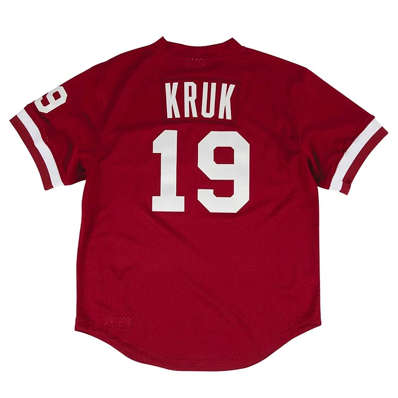 Philadelphia Philles John Kruk Mitchell & Ness 1991 Maroon Mesh Pullover Jersey