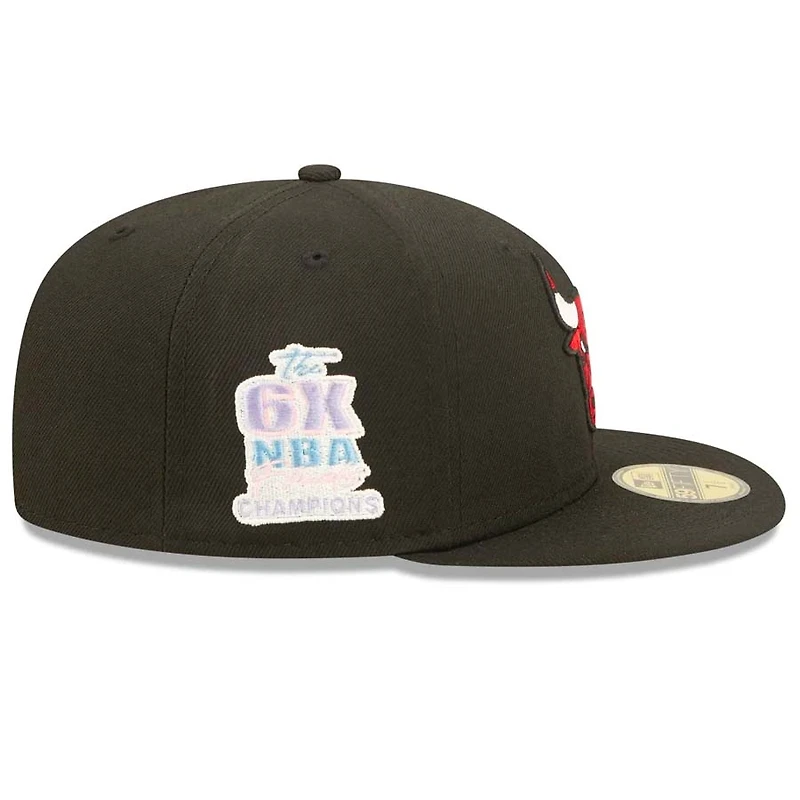 Chicago Bulls Black 6x Champs Pop Sweat NBA 59FIFTY Fitted Hat