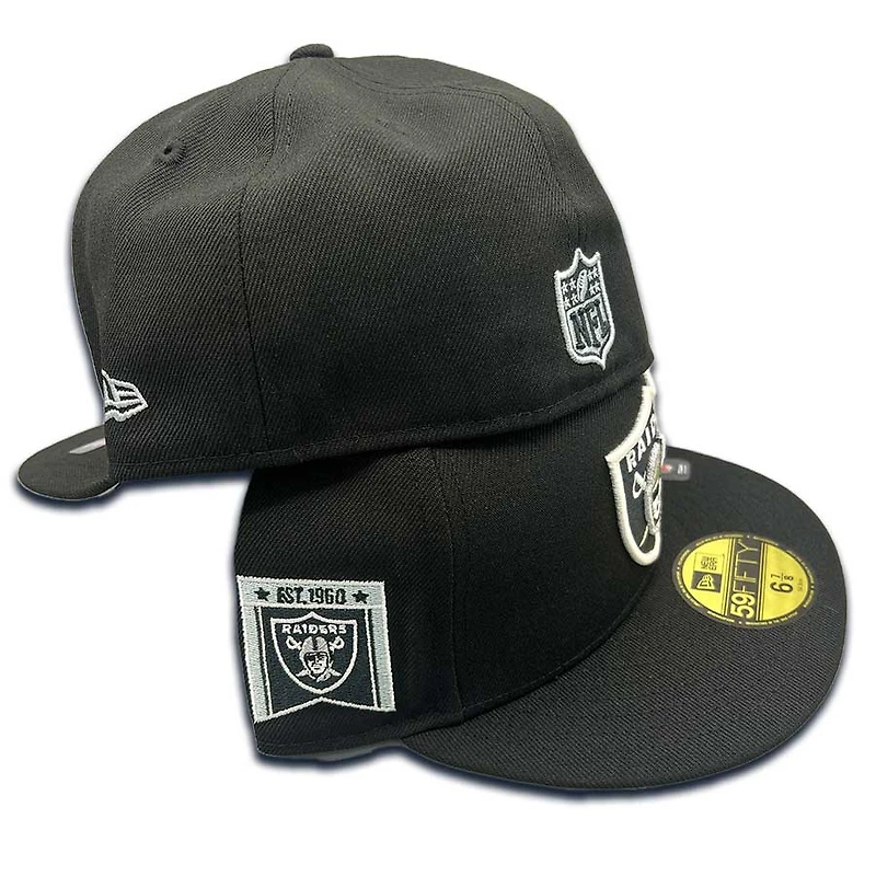 Las Vegas Raiders Black Banner Side Patch Gray UV NFL 59FIFTY Fitted Hat