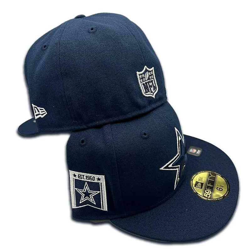 Dallas Cowboys Navy Banner Side Patch Gray UV NFL 59FIFTY Fitted Hat