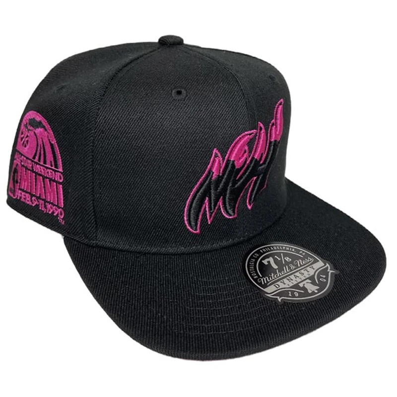 Miami Heat Black Eclipse All Star Weekend Side Patch Pink UV Mitchell & Ness Fitted Hat