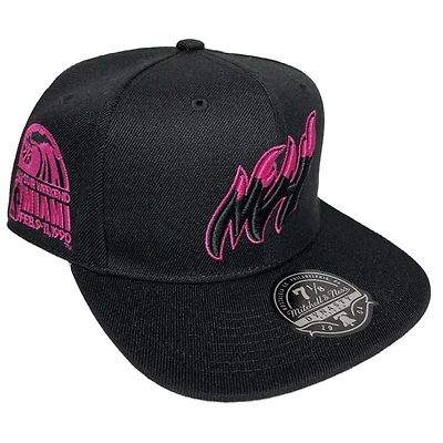Miami Heat Black Eclipse All Star Weekend Side Patch Pink UV Mitchell & Ness Fitted Hat