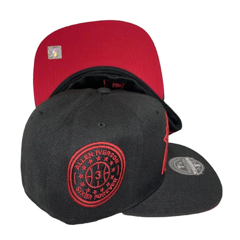 Philadelphia 76ers Black Eclipse AI Sixer Forever Side Patch Red UV Mitchell & Ness Fitted Hat