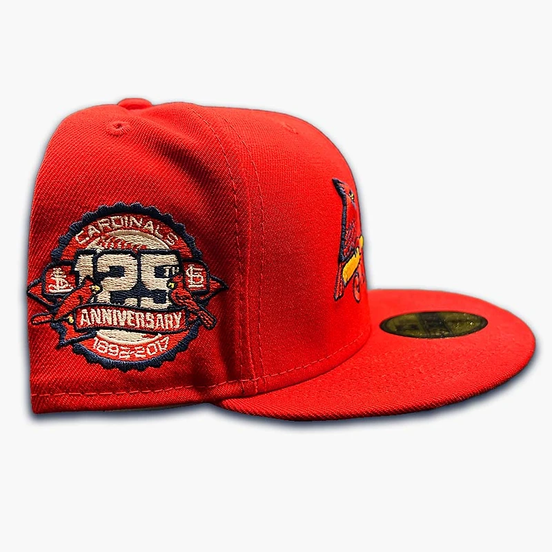 St Louis Cardinals Red Jersey Logo 125th Anniversary Patch Green UV 59FIFTY Fitted Hat