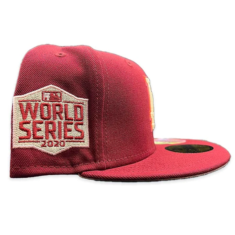 Los Angeles Dodgers Maroon Razzleberry 2020 WS Side Patch Pink UV 59FIFTY Fitted Hat