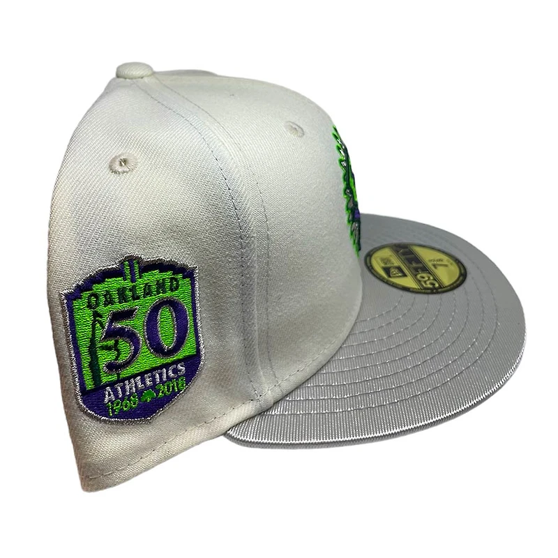 Oakland Athletics Chrome Hyphy Stomper 50th Anniversary Side Patch Lavender UV 59FIFTY Fitted Hat