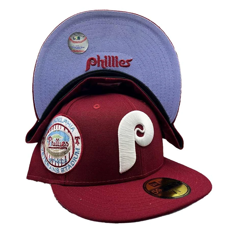 Philadephia Phillies Pro Image Exclusive Maroon Oversize Patch Lavender Purple UV 59FIFTY Fitted Hat