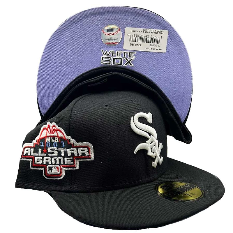 Chicago White Sox Pro Image Exclusive Black Oversize Patch Lavender Purple UV 59FIFTY Fitted Hat