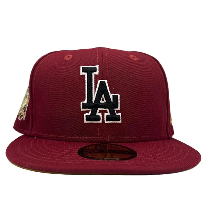 Los Angeles Dodgers Maroon Double Header 40th Anniversary Patch Brown UV 59FIFTY Fitted Hat