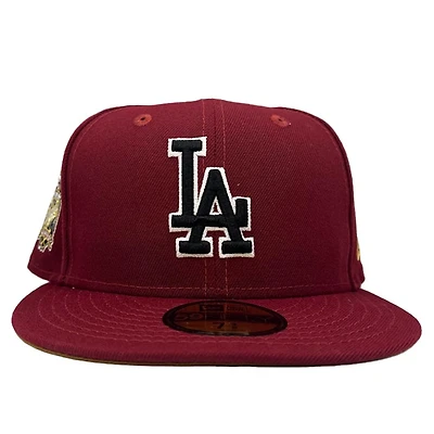 Los Angeles Dodgers Maroon Double Header 40th Anniversary Patch Brown UV 59FIFTY Fitted Hat