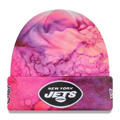 New York Jets Pink Tie Dye 2022 NFL Cuffed Crucial Catch Knit Beanie Hat