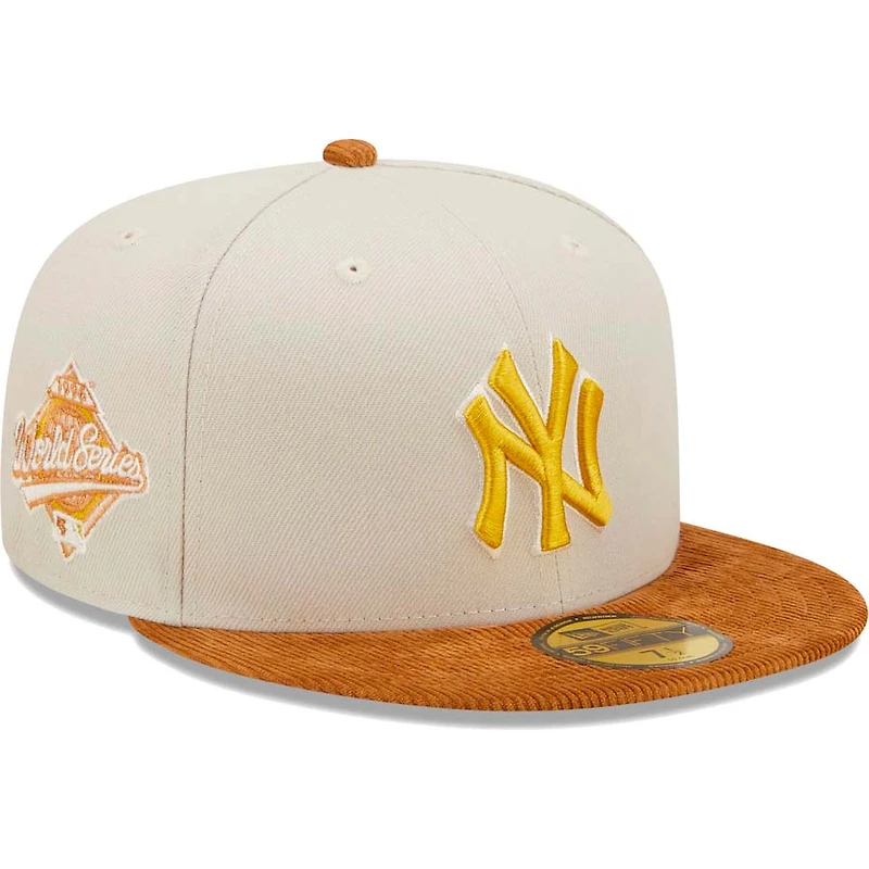 New York Yankees Cream 1996 WS Patch Brown Corduroy Visor Dark Green UV 59FIFTY Fitted Hat