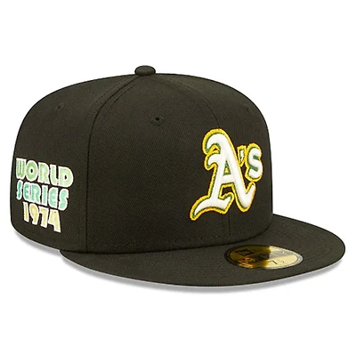 Oakland Athletics Black 1974 WS Patch Citrus Pop UV 59FIFTY Fitted Hat