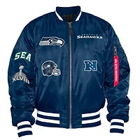 Seattle Seahawks x Alpha Industries MA-1 New Era Navy Reversible Bomber Jacket