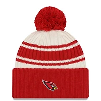 Arizona Cardinals New Era 2022 Cream NFL Sideline Sport Pom Cuffed Knit Beanie Hat
