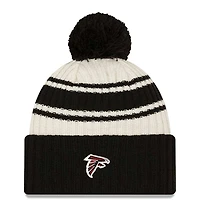 Atlanta Falcons New Era 2022 Cream NFL Sideline Sport Pom Cuffed Knit Beanie Hat
