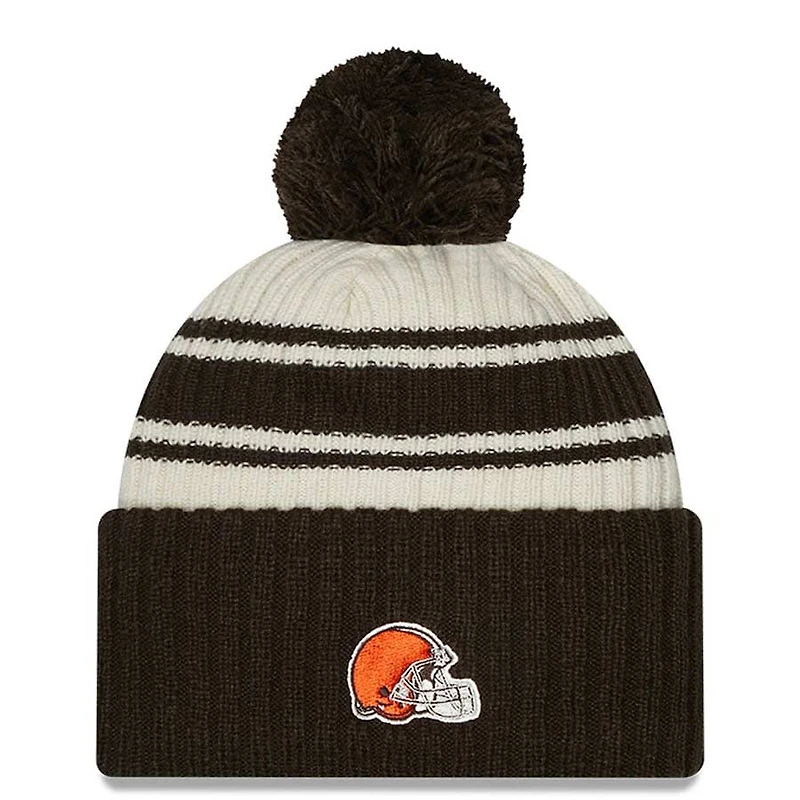 Cleveland Browns New Era 2022 Cream NFL Sideline Sport Pom Cuffed Knit Beanie Hat