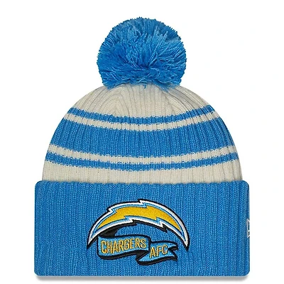 Los Angeles Chargers New Era 2022 Cream NFL Sideline Sport Pom Cuffed Knit Beanie Hat