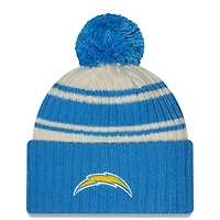 Los Angeles Chargers New Era 2022 Cream NFL Sideline Sport Pom Cuffed Knit Beanie Hat