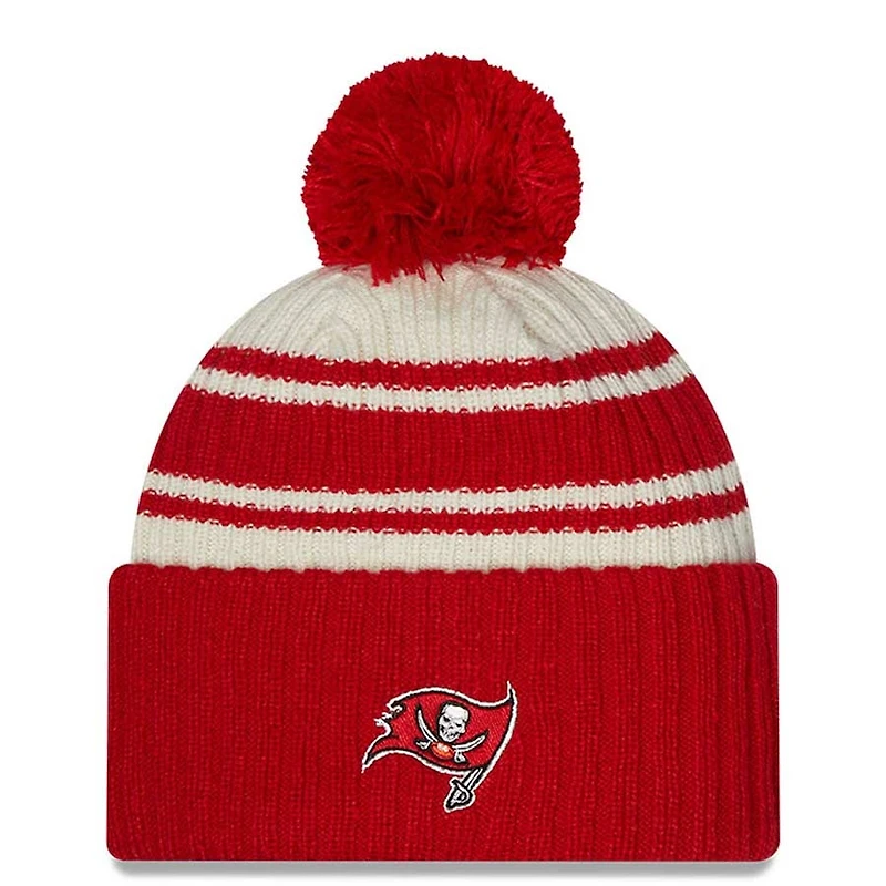 Tampa Bay Buccaneers New Era 2022 Cream NFL Sideline Sport Pom Cuffed Knit Beanie Hat