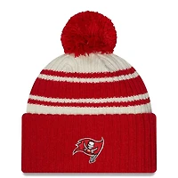 Tampa Bay Buccaneers New Era 2022 Cream NFL Sideline Sport Pom Cuffed Knit Beanie Hat