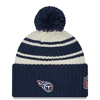Tennessee Titans New Era 2022 Cream NFL Sideline Sport Pom Cuffed Knit Beanie Hat