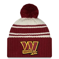 Washington Commanders New Era 2022 Cream NFL Sideline Sport Pom Cuffed Knit Beanie Hat