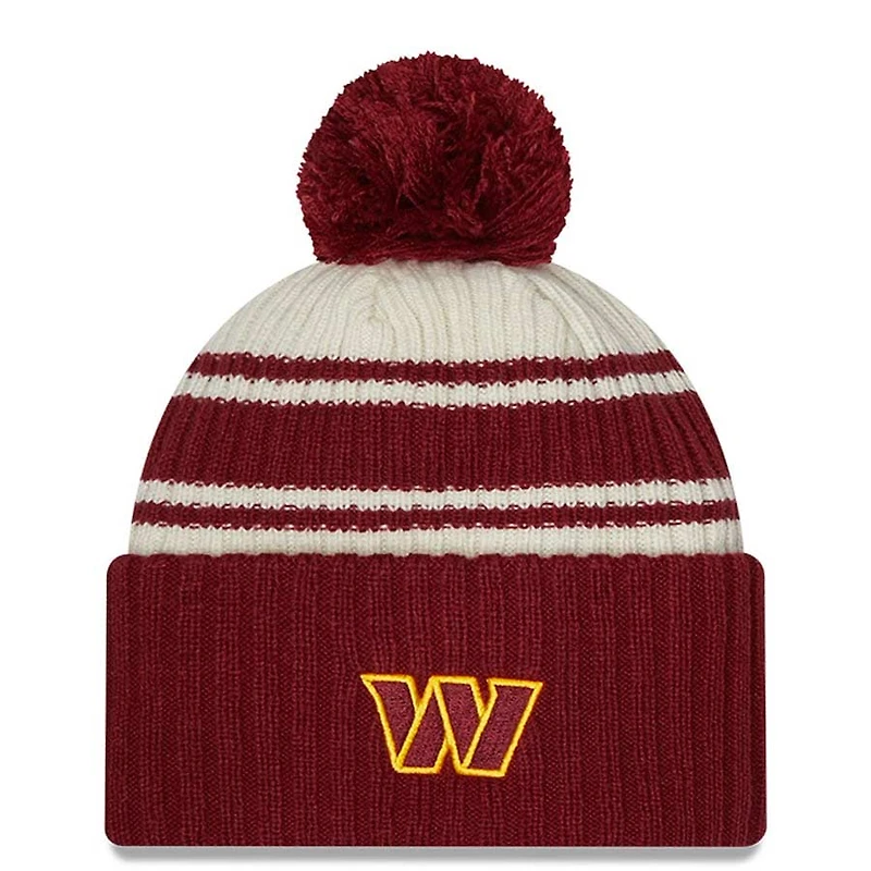 Washington Commanders New Era 2022 Cream NFL Sideline Sport Pom Cuffed Knit Beanie Hat