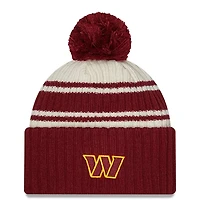 Washington Commanders New Era 2022 Cream NFL Sideline Sport Pom Cuffed Knit Beanie Hat