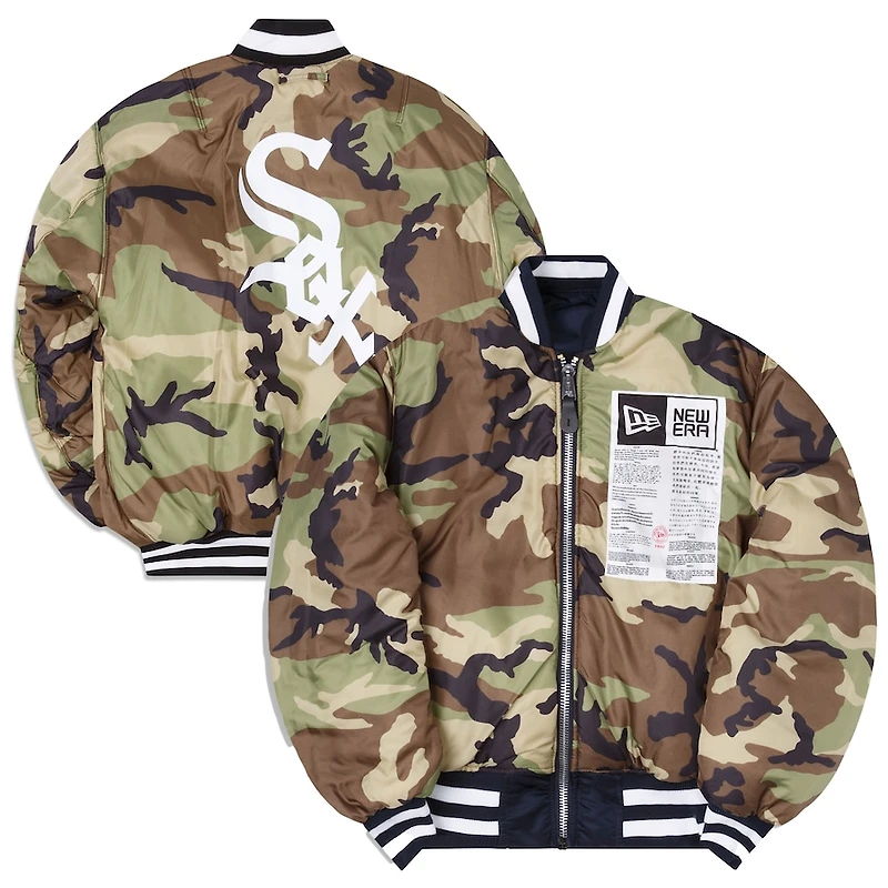 Chicago White Sox x Alpha Industries New Era Black Reversible Full Zip Bomber Jacket