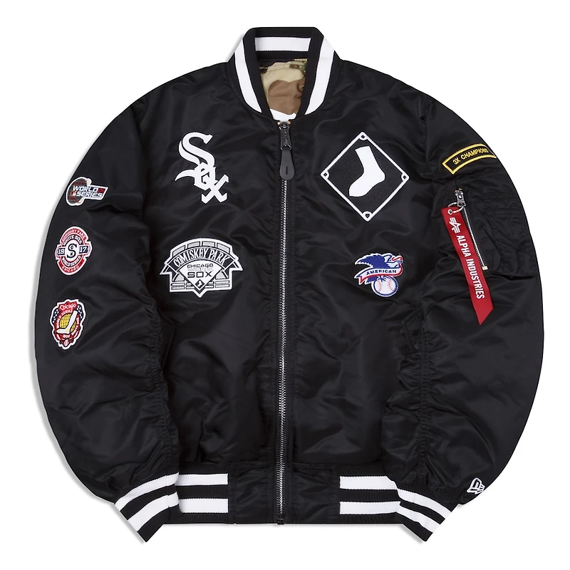 Chicago White Sox x Alpha Industries New Era Black Reversible Full Zip Bomber Jacket