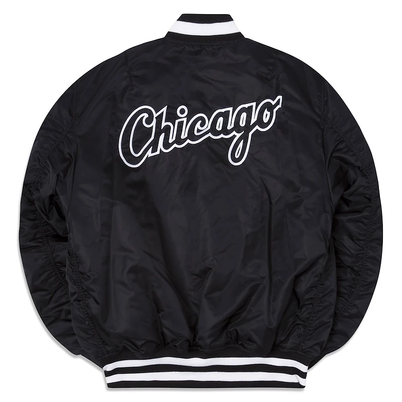 Chicago White Sox x Alpha Industries New Era Black Reversible Full Zip Bomber Jacket
