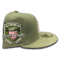 Los Angeles Dodgers Olive Green Two Tone 50th Anniversary Patch Pink UV 59FIFTY Fitted Hat