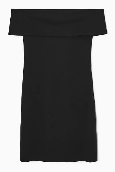 cos off-the-shoulder wool-silk dress OFF-THE-SHOULDER WOOL-SILK DRESS