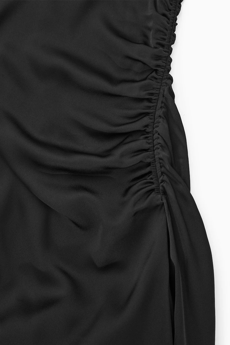 knee length dresses for ladies Luisa Brown Asymmetrical Gathered Satin Maxi Dress, Xs / Brown