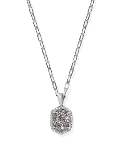 Daphne Silver Pave Frame Short Pendant Necklace Platinum Drusy
