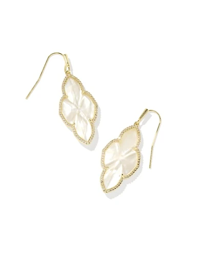 Abbie Gold Pave Frame Drop Earrings Ivory Mother-of-Pearl