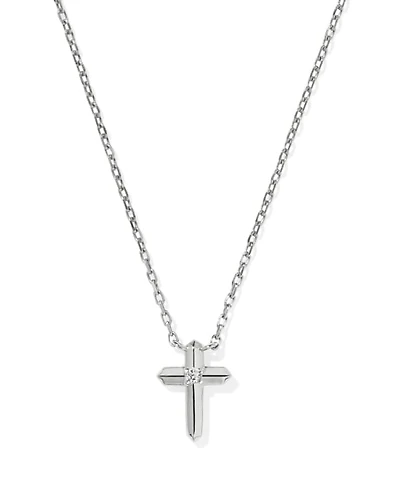 Tiny Cross 14k Yellow Gold Pendant Necklace White Diamond