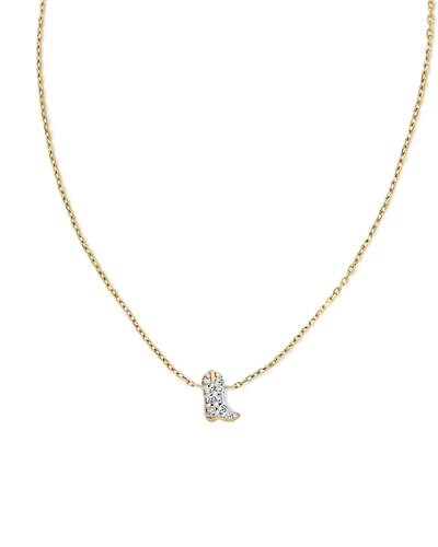 Tiny Cowboy Boot 14k Yellow Gold Pendant Necklace White Diamond