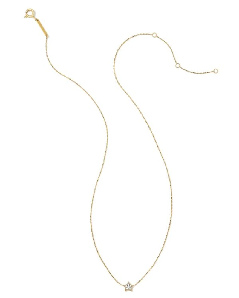 Tiny Star 14k Yellow Gold Pendant Necklace in White Diamond