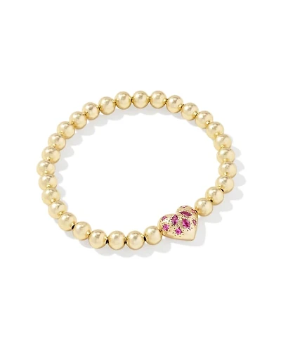 Holland Gold Heart Stretch Bracelet in Pink Crystal