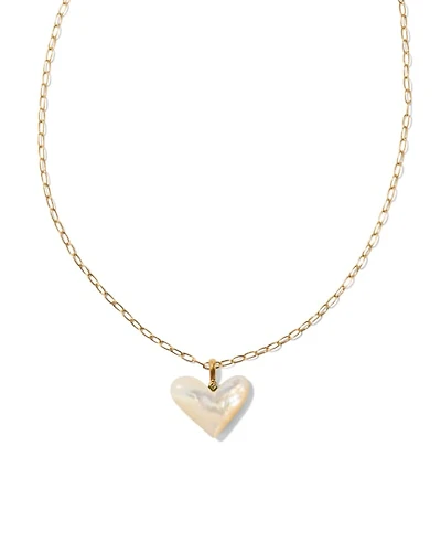 Poppy Vintage Gold Small Long Pendant Necklace Ivory Mother-of-Pearl