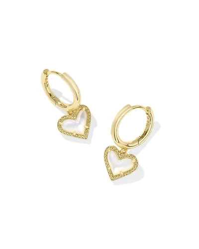 Ari Heart Gold Huggie Earrings Ivory Mother-of-Pearl