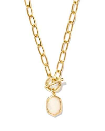 Daphne Convertible Gold Link and Chain Necklace Ivory Mother-of-Pearl