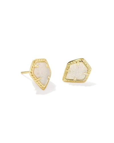 Framed Gold Tessa Stud Earrings Iridescent Drusy