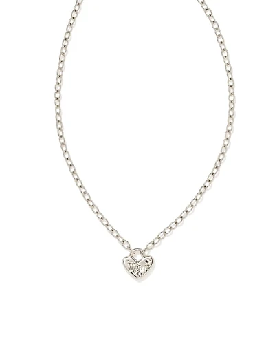 Mom Heart Padlock Sterling Silver Pendant Necklace White Sapphire